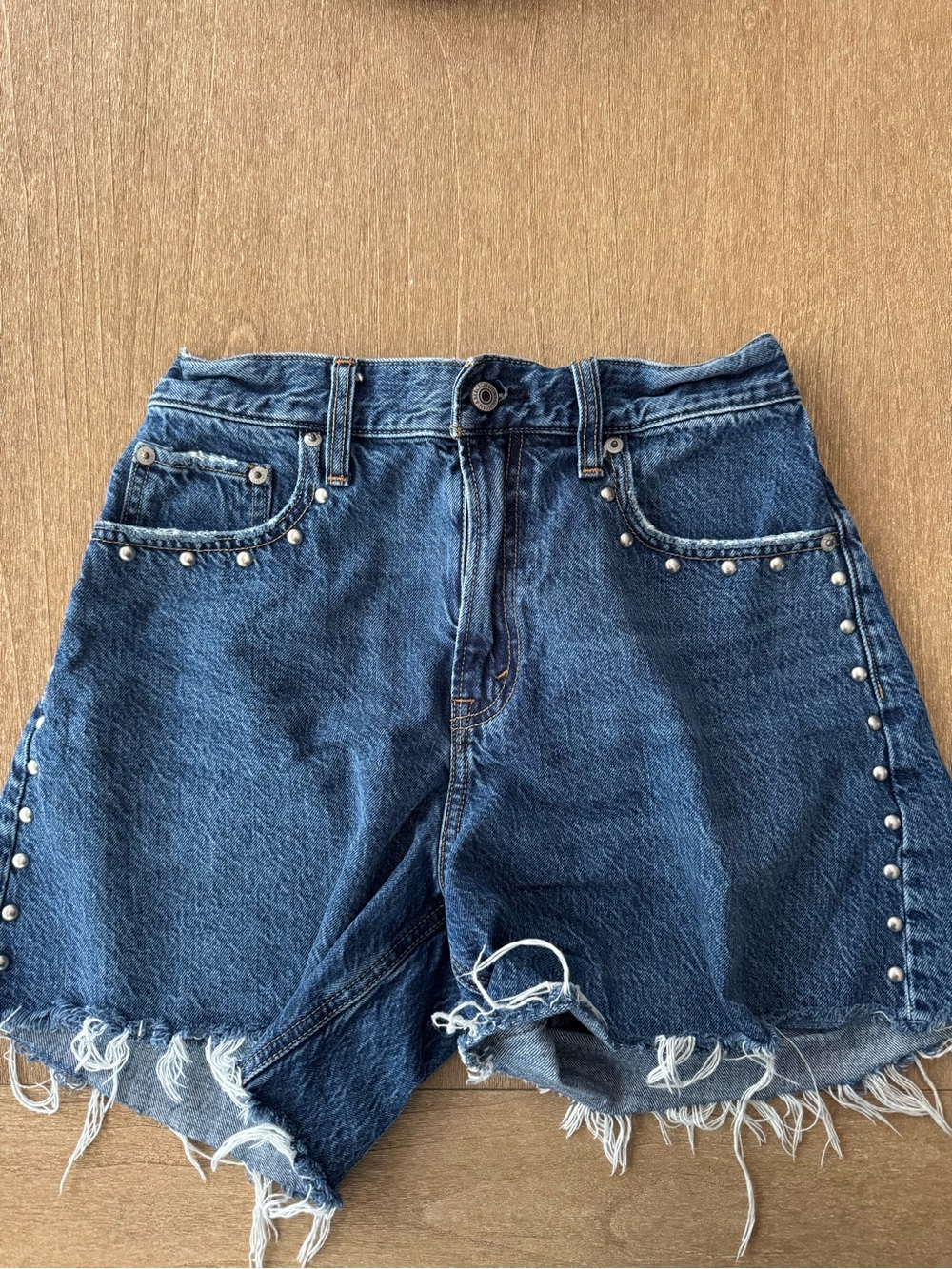Abercrombie & Fitch Blue Denim Studded Frayed-Hem Shorts